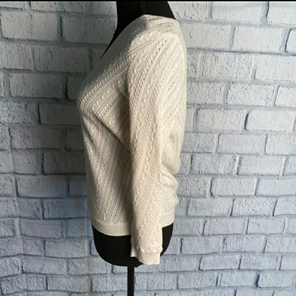 TALBOTS cream V-neck knit sweater - Picture 4 of 6
